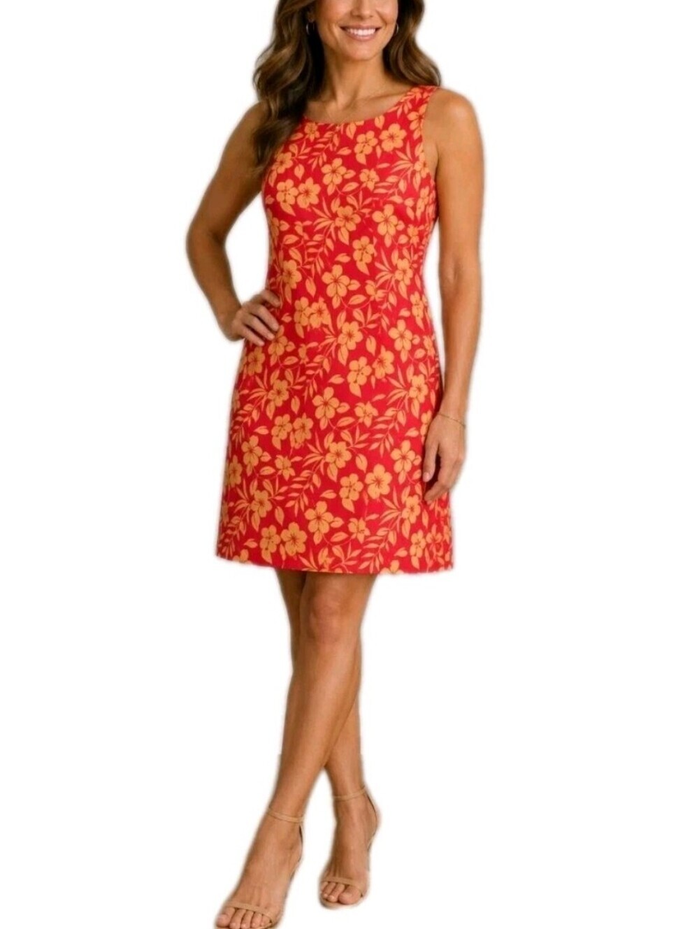 Marsh Landing ~Woman Size 10 Petite~ Pink/Yellow Floral Mini Dress Cotton Blend.